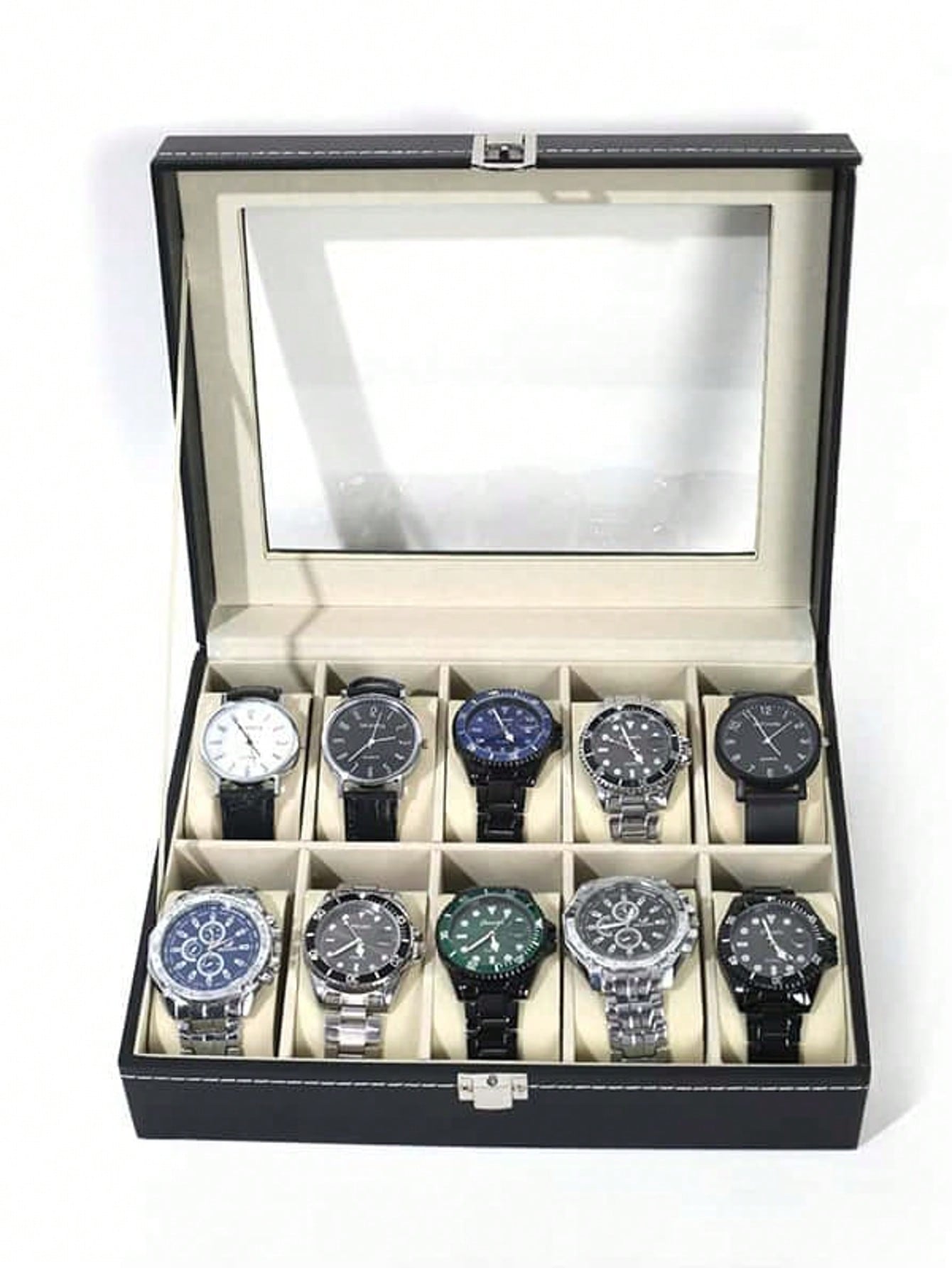 Jewels On Watches - Leather Watch Box with Lock, Large
