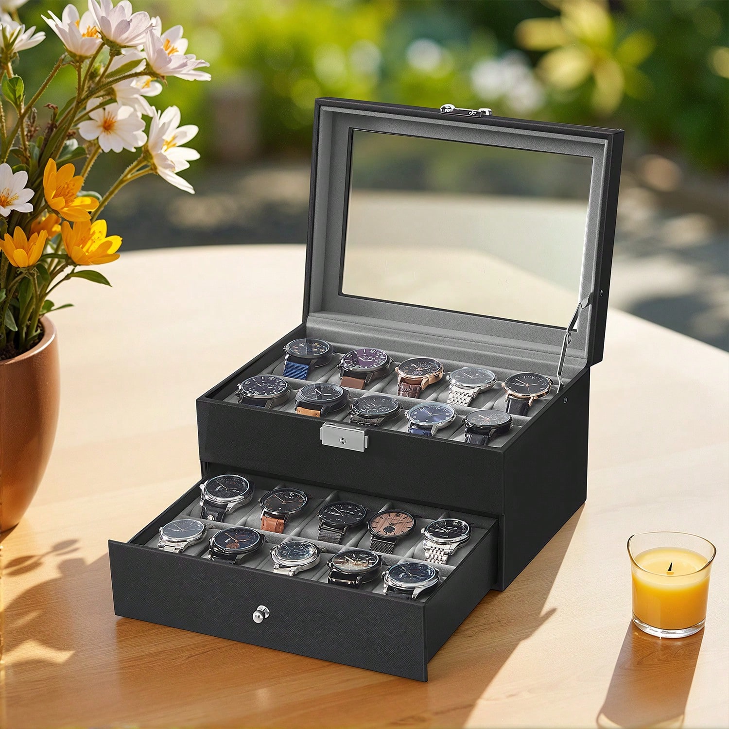 20-Slot Watch Box with Glass L - Jewelry Watches For Women ulasan dan harga