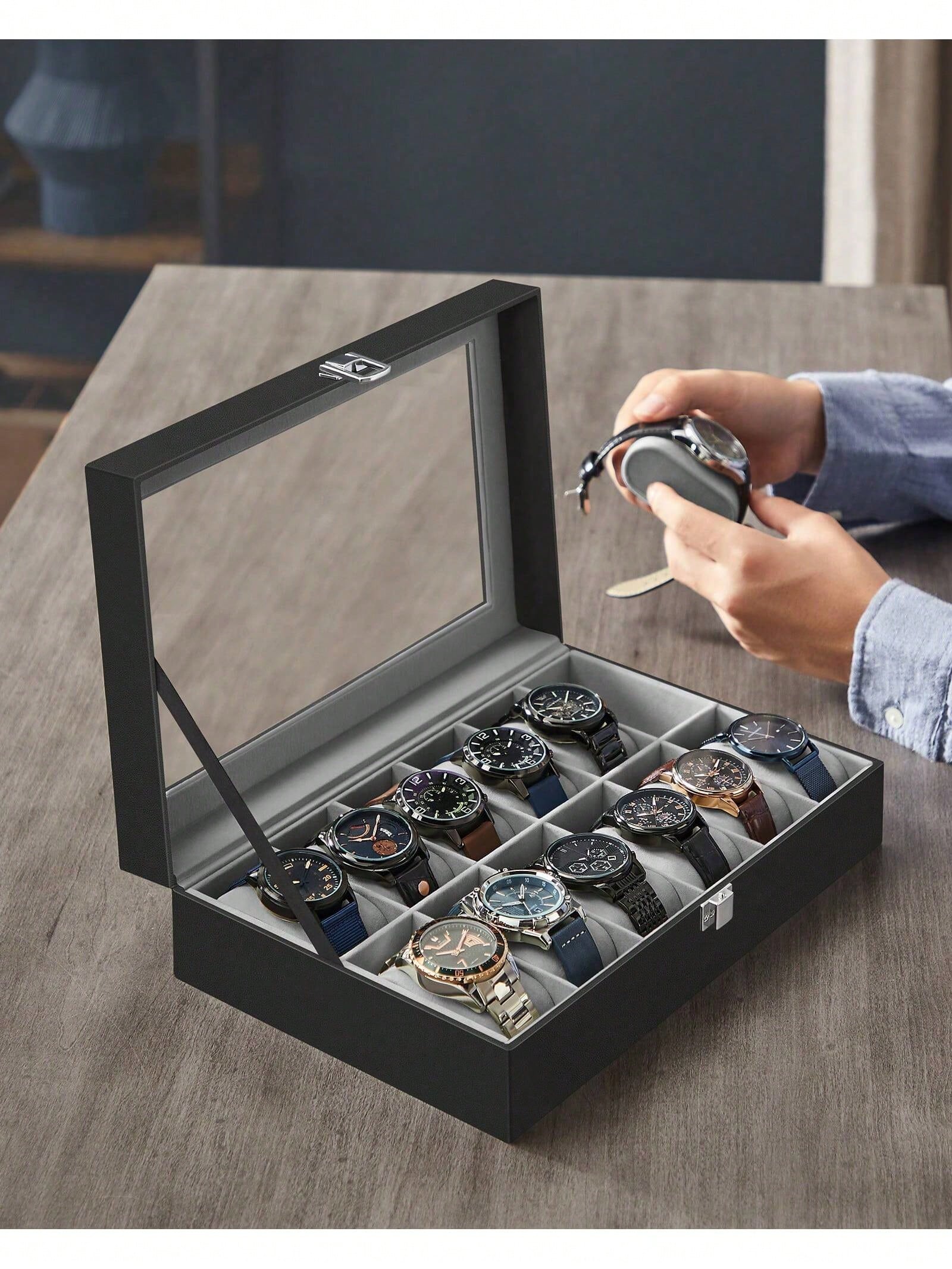 12-Slot Lockable Watch Box wit - Jewels On Watches ulasan dan harga